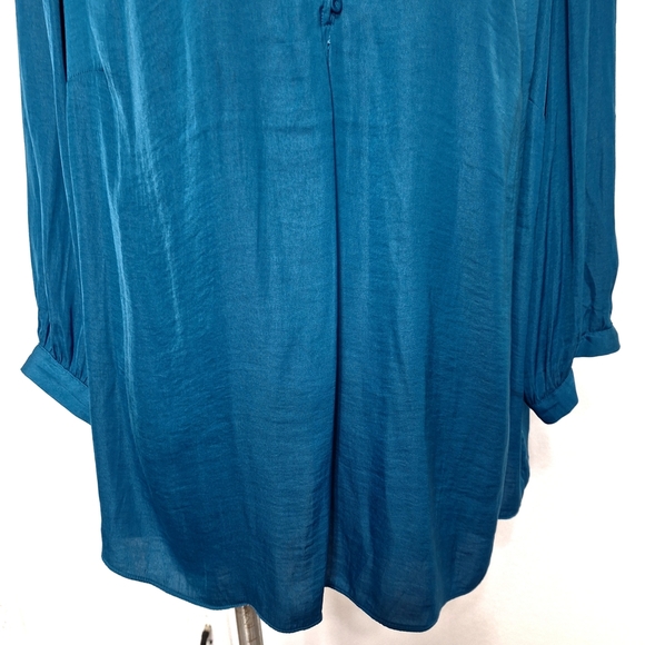 Joie Blue Bohemian Lagenlook Round Hem Long Bell Sleeve Hi Low Blouse Size 2X - Picture 3 of 14
